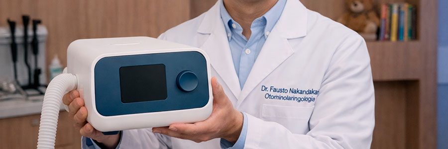 otorrino fausto nakandakari segurando aparelho cpap